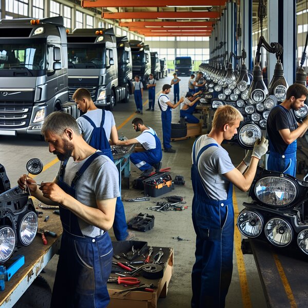 Перепиновка фар грузовиков Volvo, Scania, Mercedes, Renault, DAF, Камаз, МАЗ,